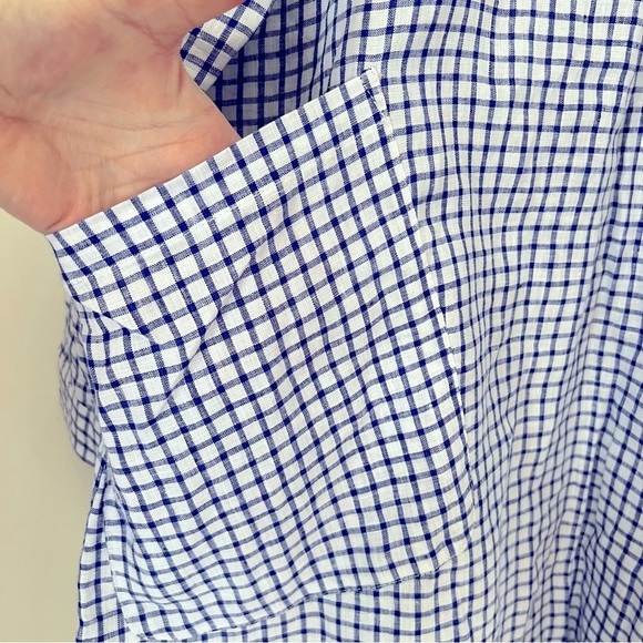 The Company Store Linen Blue White Check Tunic Shirt Pocket Dress Coastal L NEW - Picture 9 of 15